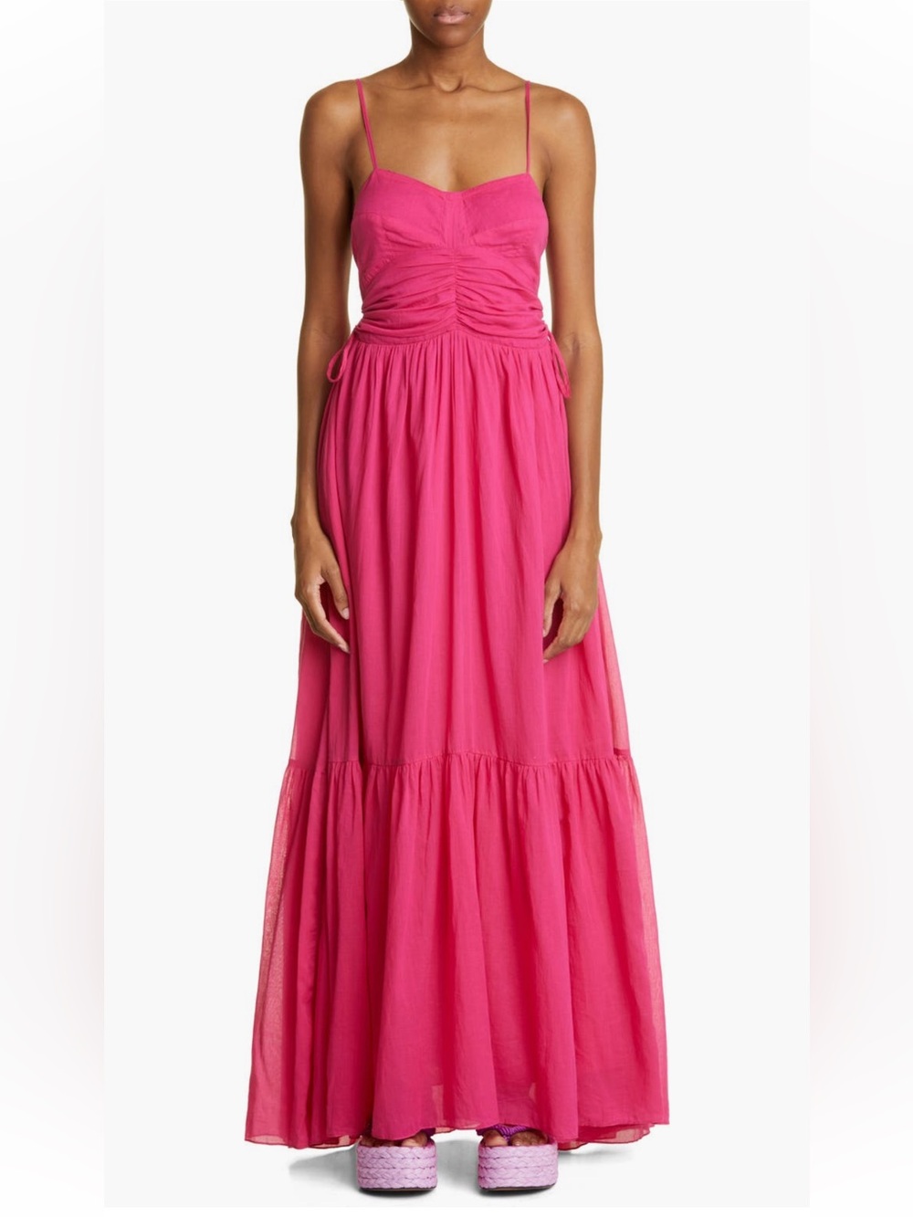 Isabel Marant Étoile Giana Fuchsia Tiered Cotton Maxi Dress Size FR 34 US 2